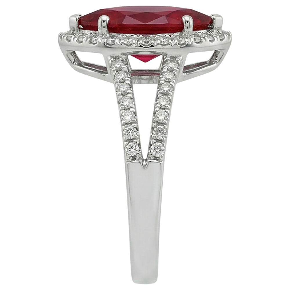 Red Marquise Cut Halo Ruby Natural Earth Mined Diamond Ring White Gold 5.55 Ct