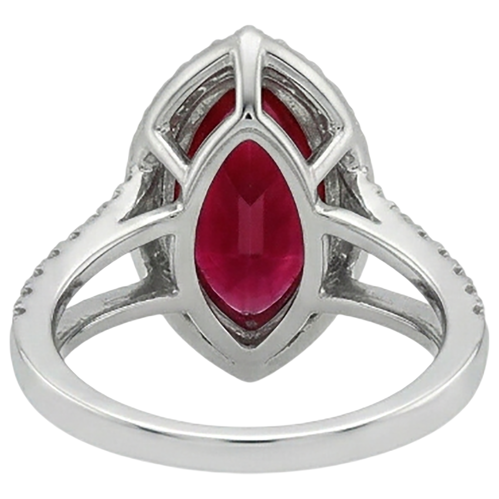 Red Marquise Cut Halo Ruby Natural Earth Mined Diamond Ring White Gold 5.55 Ct