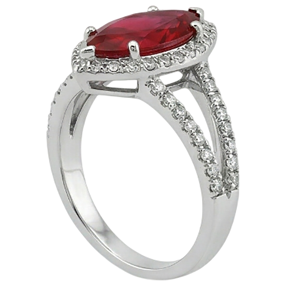 Red Marquise Cut Halo Ruby Natural Earth Mined Diamond Ring White Gold 5.55 Ct