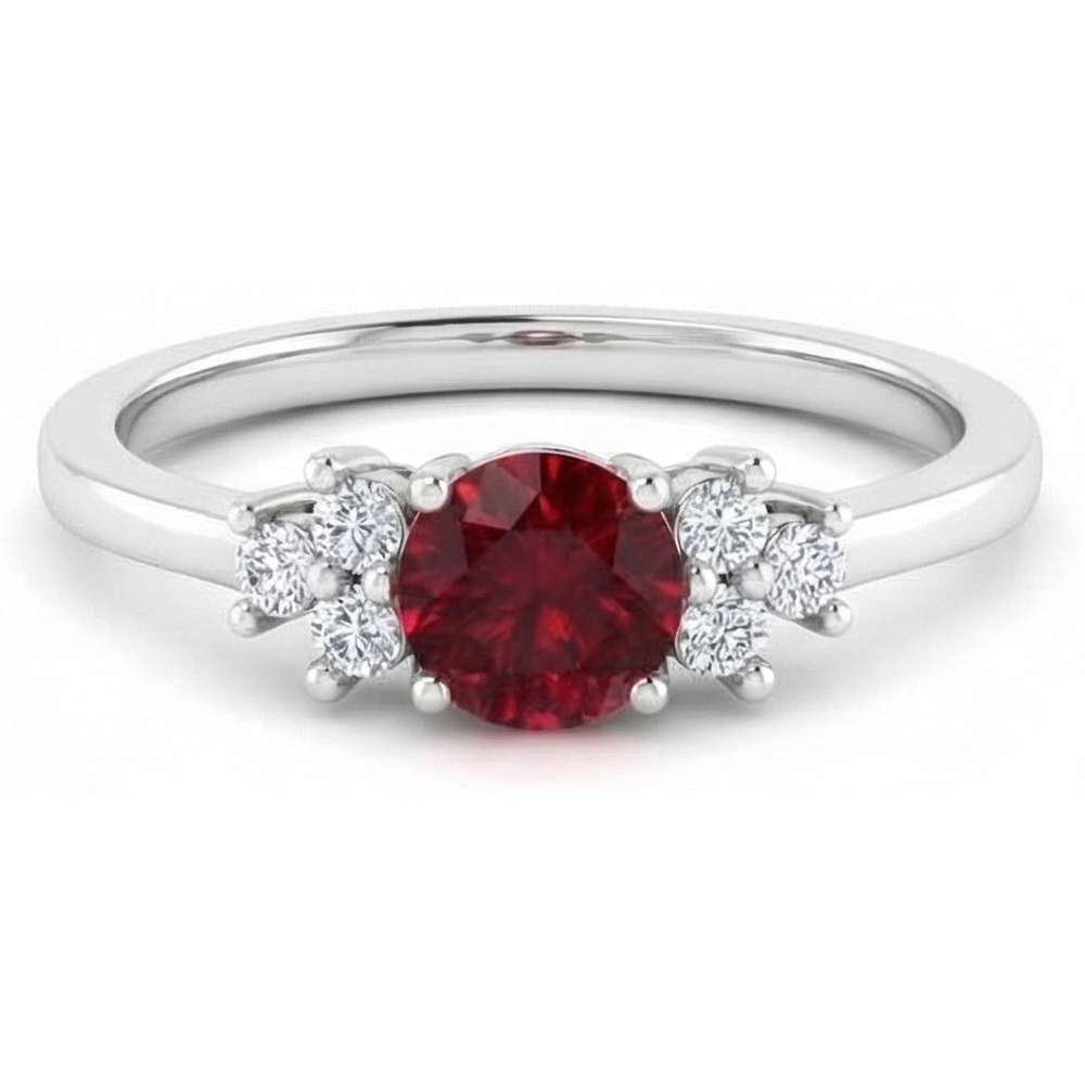 Red Round Ruby Stone And Natural Earth Mined Diamond Ring 1.50 Carats