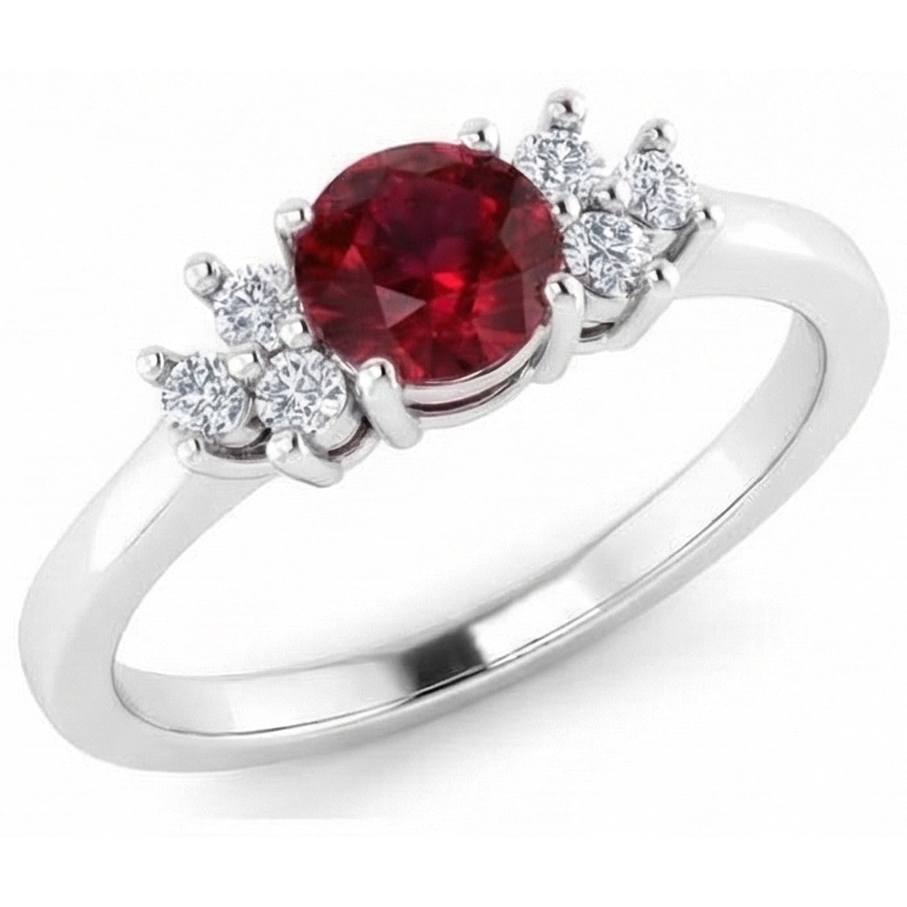 Red Round Ruby Stone And Natural Earth Mined Diamond Ring 1.50 Carats