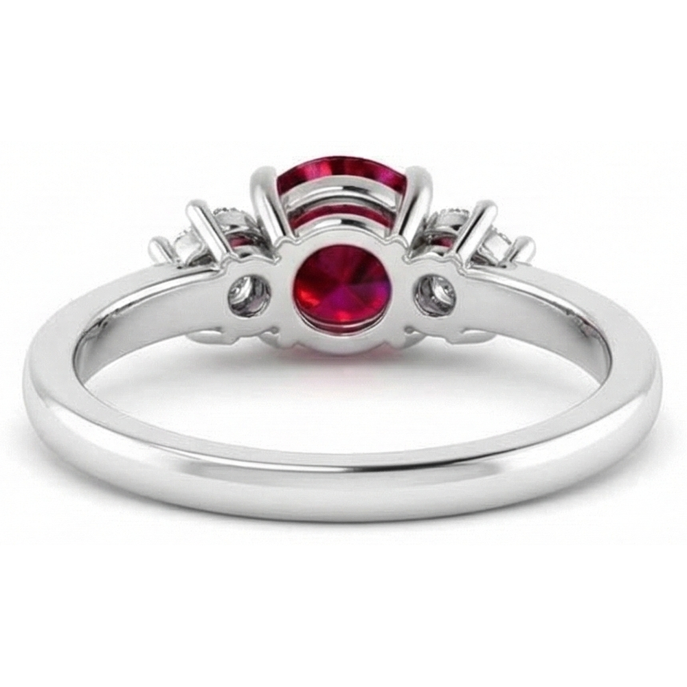 Red Round Ruby Stone And Natural Earth Mined Diamond Ring 1.50 Carats