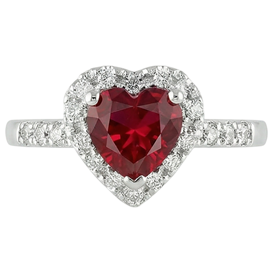 Red Ruby Gemstone With Natural Earth Mined Diamond Ring White Gold Jewellery 3.20 Carats