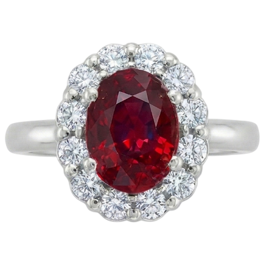 Red Ruby Halo Natural Earth Mined Diamond Wedding Ring White Gold 14K 6.5 Ct
