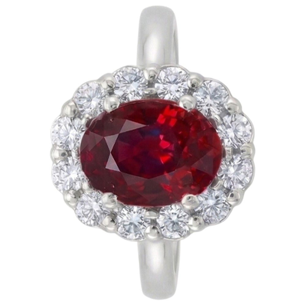 Red Ruby Halo Natural Earth Mined Diamond Wedding Ring White Gold 14K 6.5 Ct