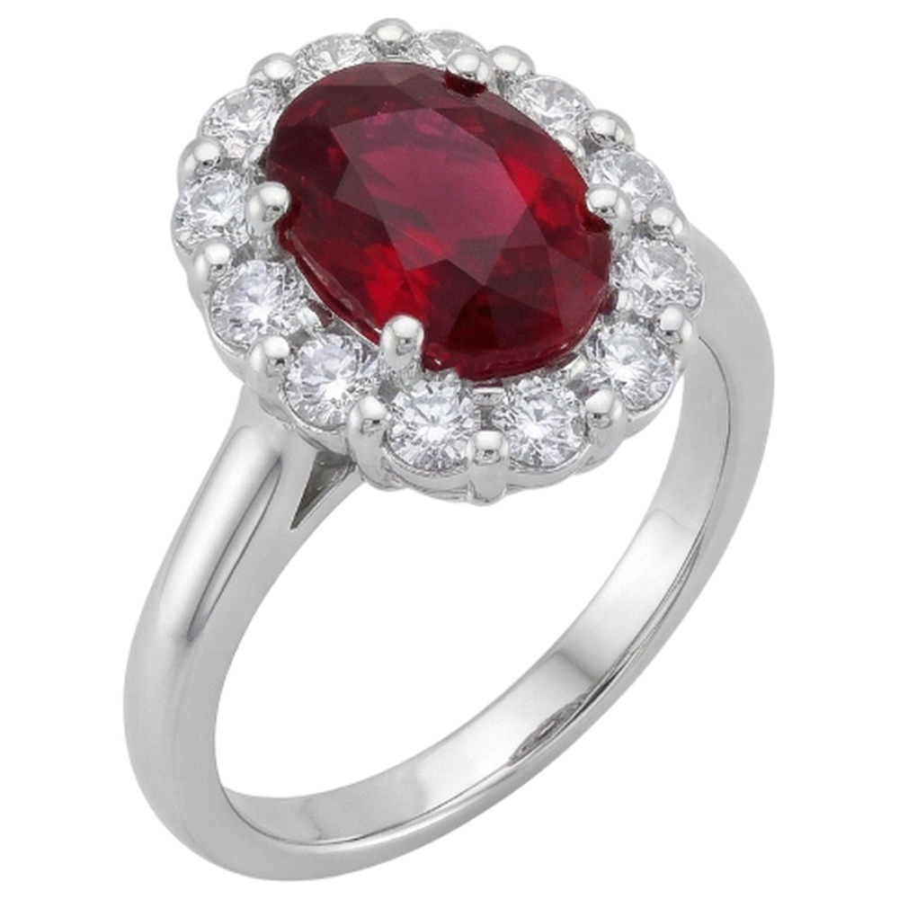 Red Ruby Halo Natural Earth Mined Diamond Wedding Ring White Gold 14K 6.5 Ct
