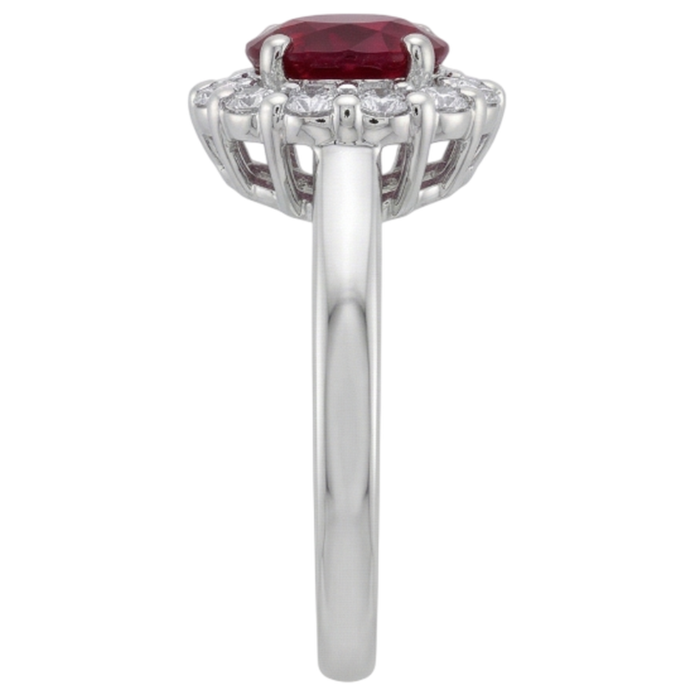 Red Ruby Halo Natural Earth Mined Diamond Wedding Ring White Gold 14K 6.5 Ct