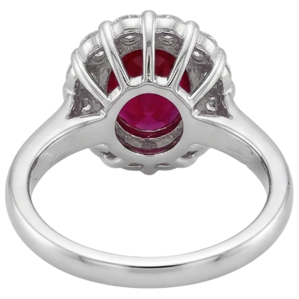 Red Ruby Halo Natural Earth Mined Diamond Wedding Ring White Gold 14K 6.5 Ct