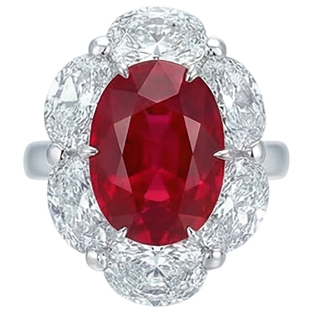 Red Ruby With Halo Natural Earth Mined Diamond Ring White Gold 14K 5.25 Ct Gemstone New