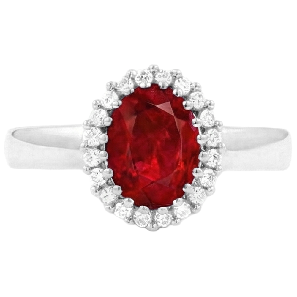 Red Ruby With Natural Earth Mined Diamonds 5.75 Carats Ring White Gold 14K