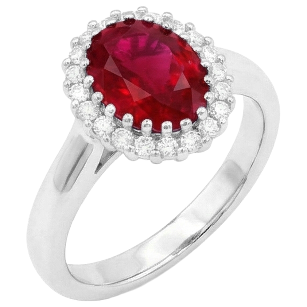 Red Ruby With Natural Earth Mined Diamonds 5.75 Carats Ring White Gold 14K