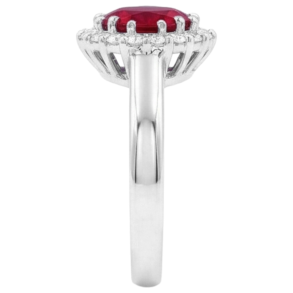 Red Ruby With Natural Earth Mined Diamonds 5.75 Carats Ring White Gold 14K