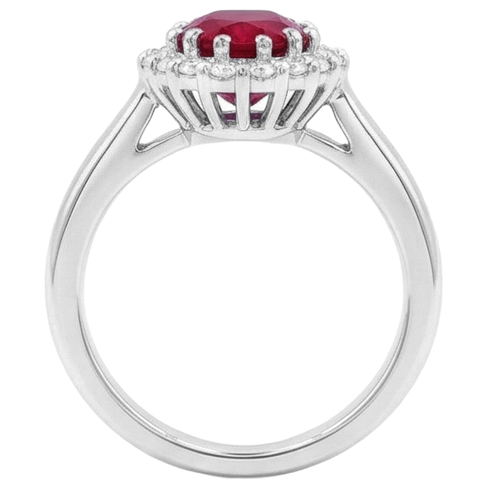 Red Ruby With Natural Earth Mined Diamonds 5.75 Carats Ring White Gold 14K