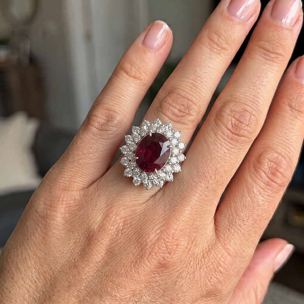 Red Tourmaline And Natural Earth Mined Diamonds 6.5 Ct Engagement Ring 14K Gold
