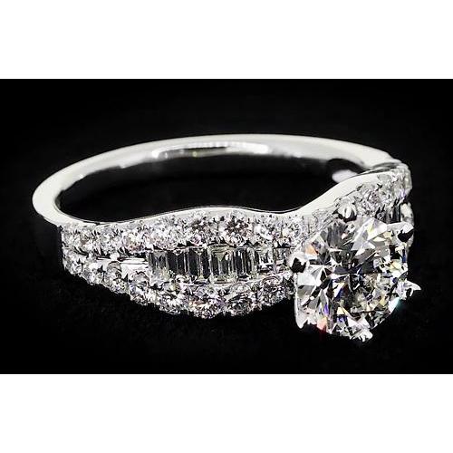 Ribbon Style Women's Ring Round Diamond 6 Prong Set 2.75 Carats