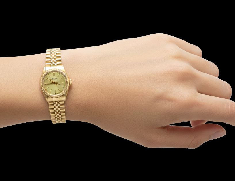 Rolex 24 mm Champagne Stick Dial Yellow Gold Watch