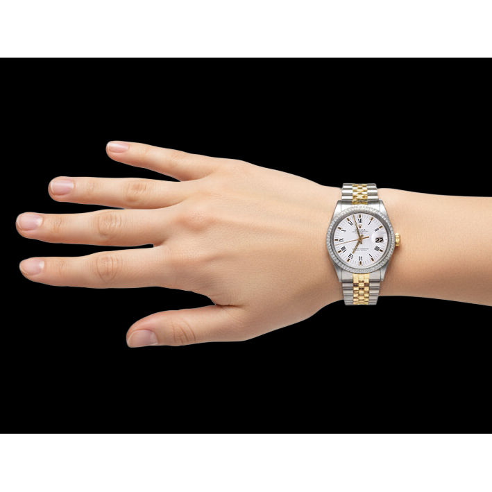 Rolex Date Men Watch Roman Dial Natural Earth Mined Diamond Bezel Two Tone Jubilee