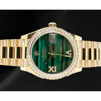 Rolex Datejust 31mm Malachite Roman Diamond Yellow Gold Watch