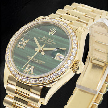 Rolex Datejust 31mm Malachite Roman Diamond Yellow Gold Watch