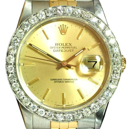 Rolex Datejust Gents Watch Natural Earth Mined Diamond Bezel Gold And Ss Bracelet QUICK SET