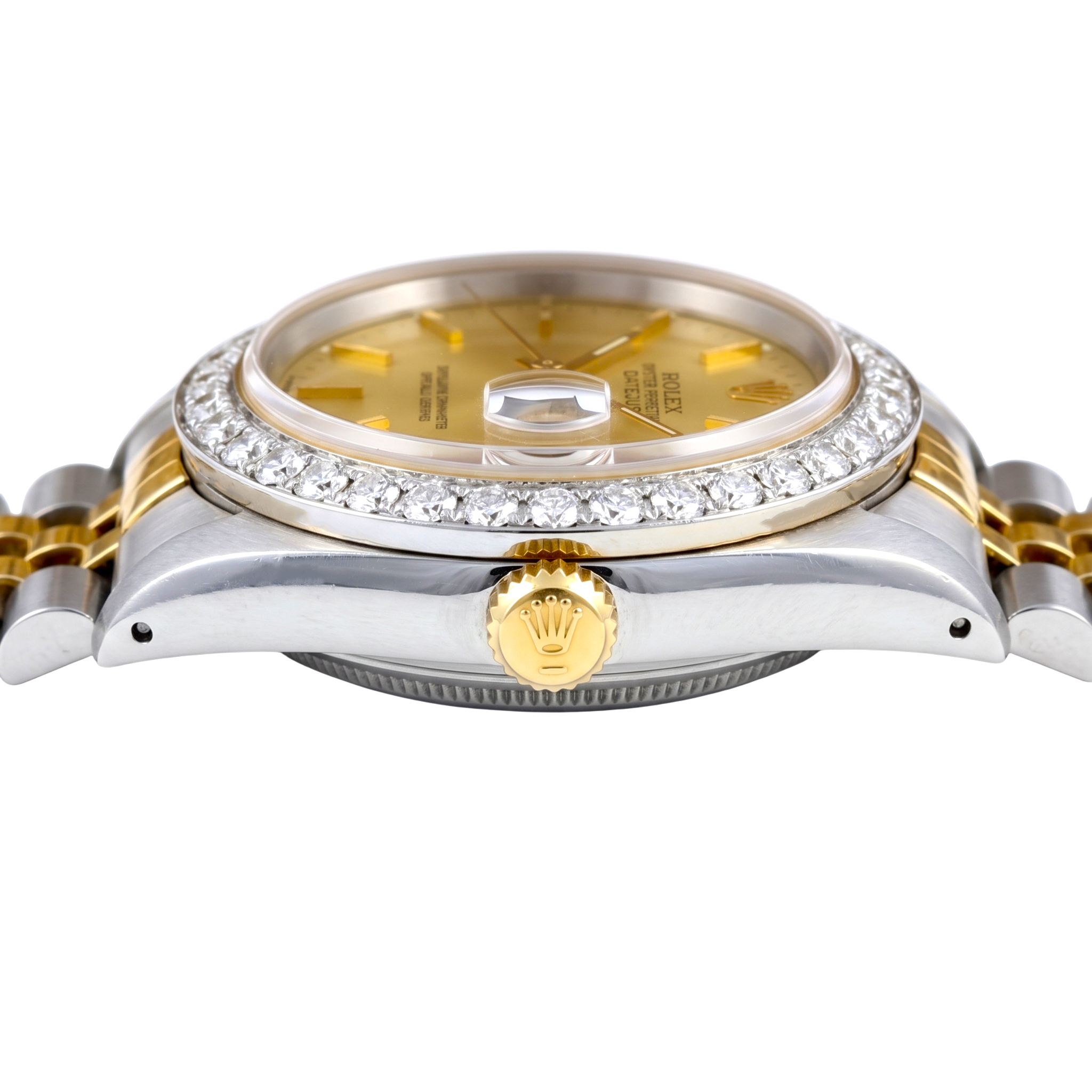 Rolex Datejust Gents Watch Natural Earth Mined Diamond Bezel Gold And Ss Bracelet QUICK SET
