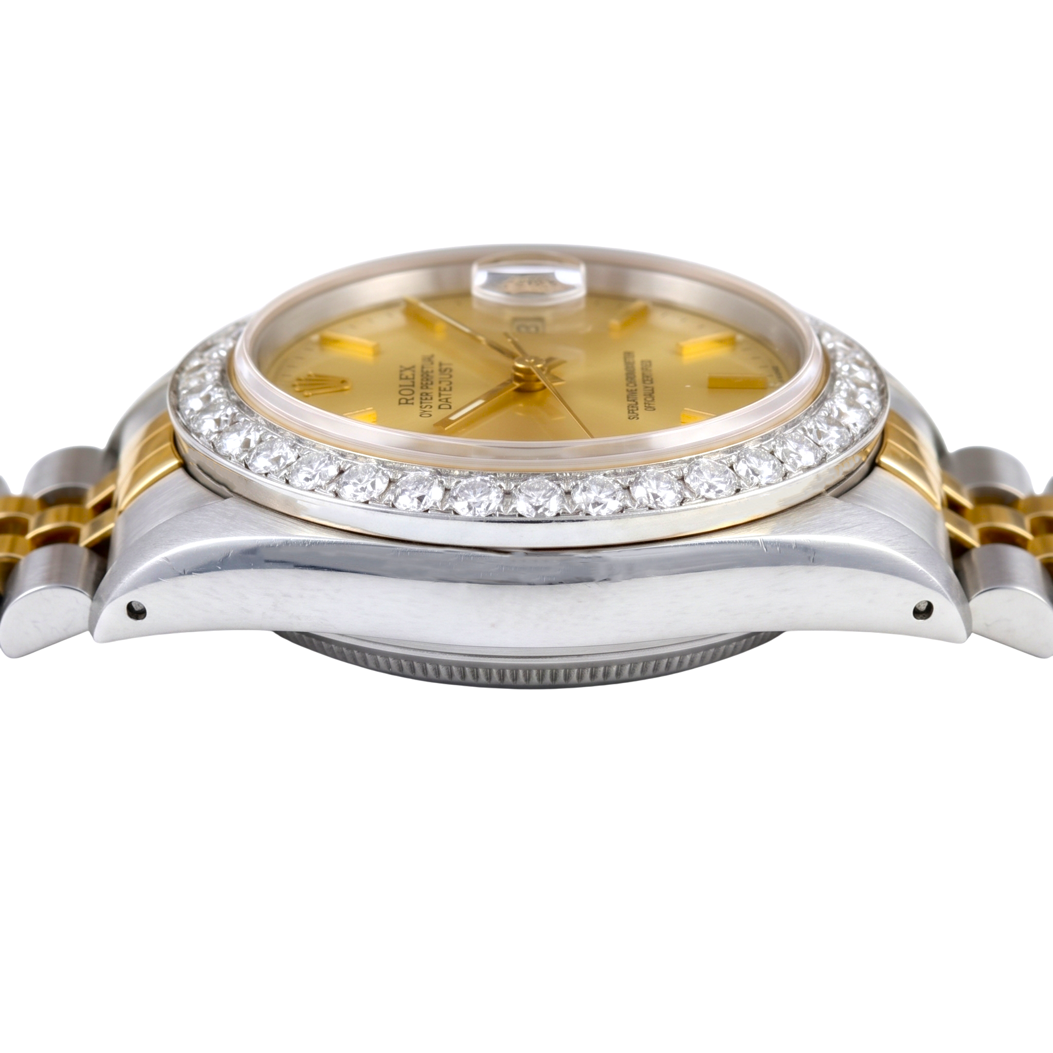 Rolex Datejust Gents Watch Natural Earth Mined Diamond Bezel Gold And Ss Bracelet QUICK SET