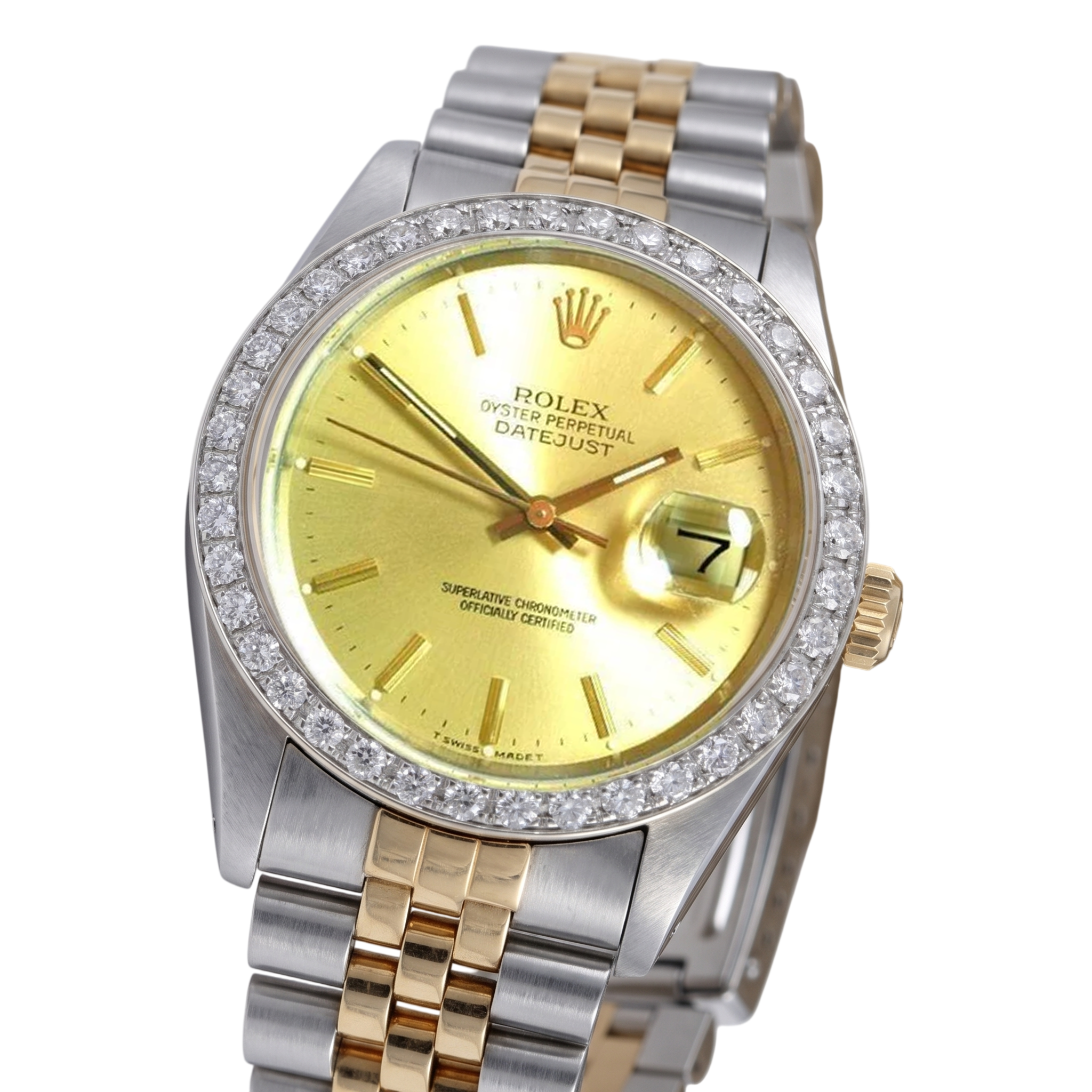 Rolex Datejust Gents Watch Natural Earth Mined Diamond Bezel Gold And Ss Bracelet QUICK SET
