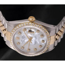 Rolex Datejust Men Watch Mother Of Pearl Natural Earth Mined Diamond Dial Two Tone QUICK SET
