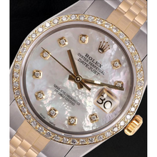 Rolex Datejust Men Watch Mother Of Pearl Natural Earth Mined Diamond Dial Two Tone QUICK SET