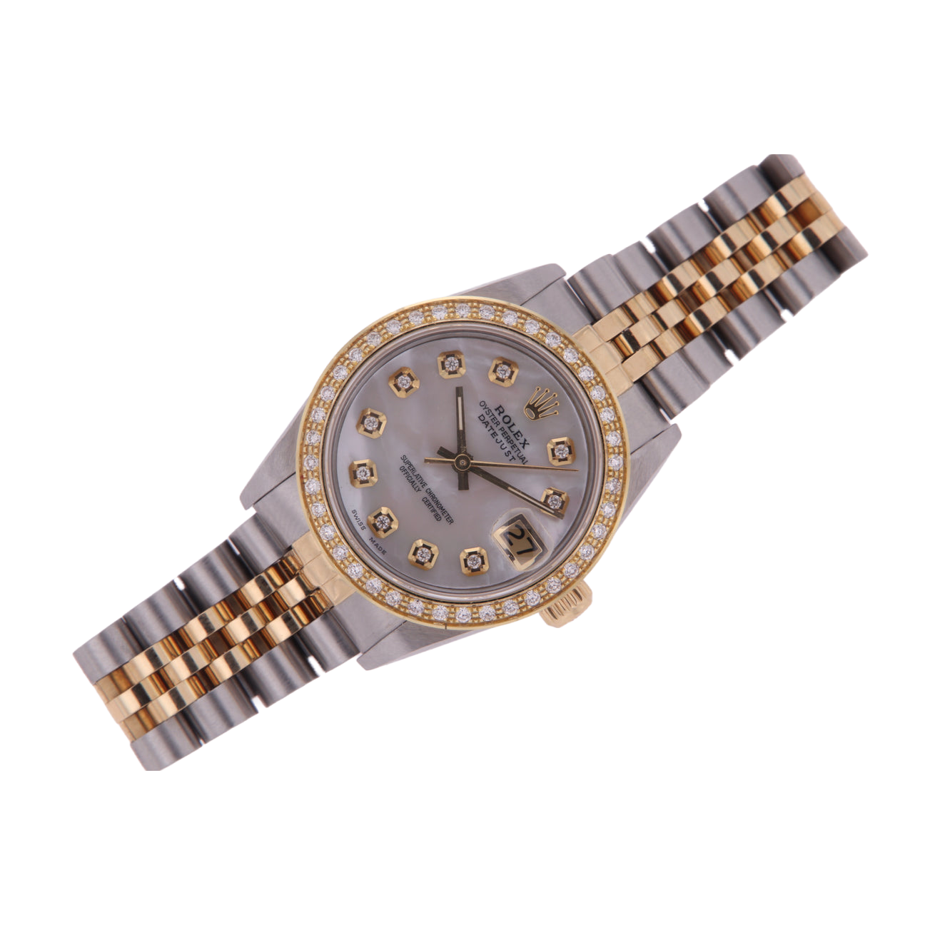 Rolex Datejust Midsize 31 mm Grey Mother of Pearl Natural Earth Mined Diamond Dial Bezel Jubilee Bracelet Watch Ss & Gold