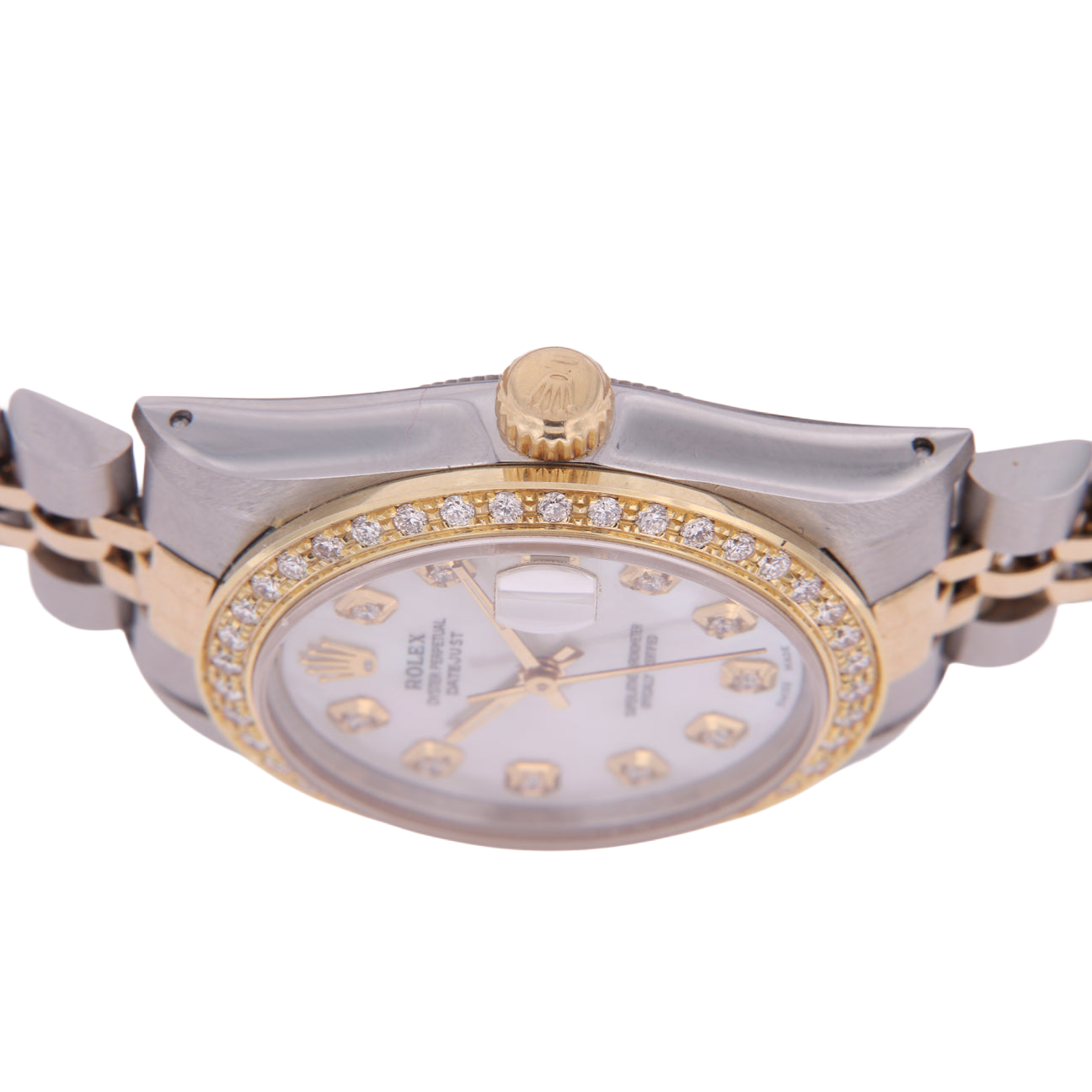 Rolex Datejust Midsize 31 mm Grey Mother of Pearl Natural Earth Mined Diamond Dial Bezel Jubilee Bracelet Watch Ss & Gold