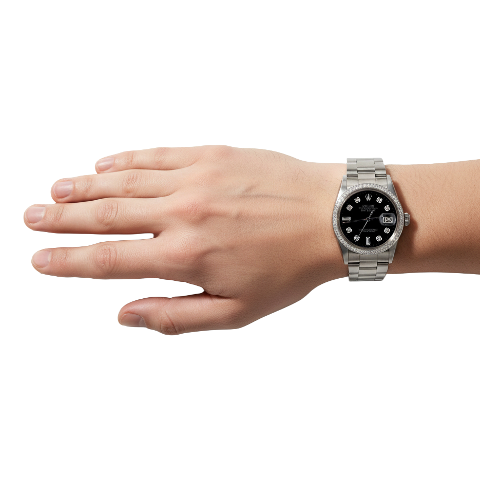Rolex Datejust Watch Black Natural Earth Mined Diamond Dial Stainless Steel Bracelet