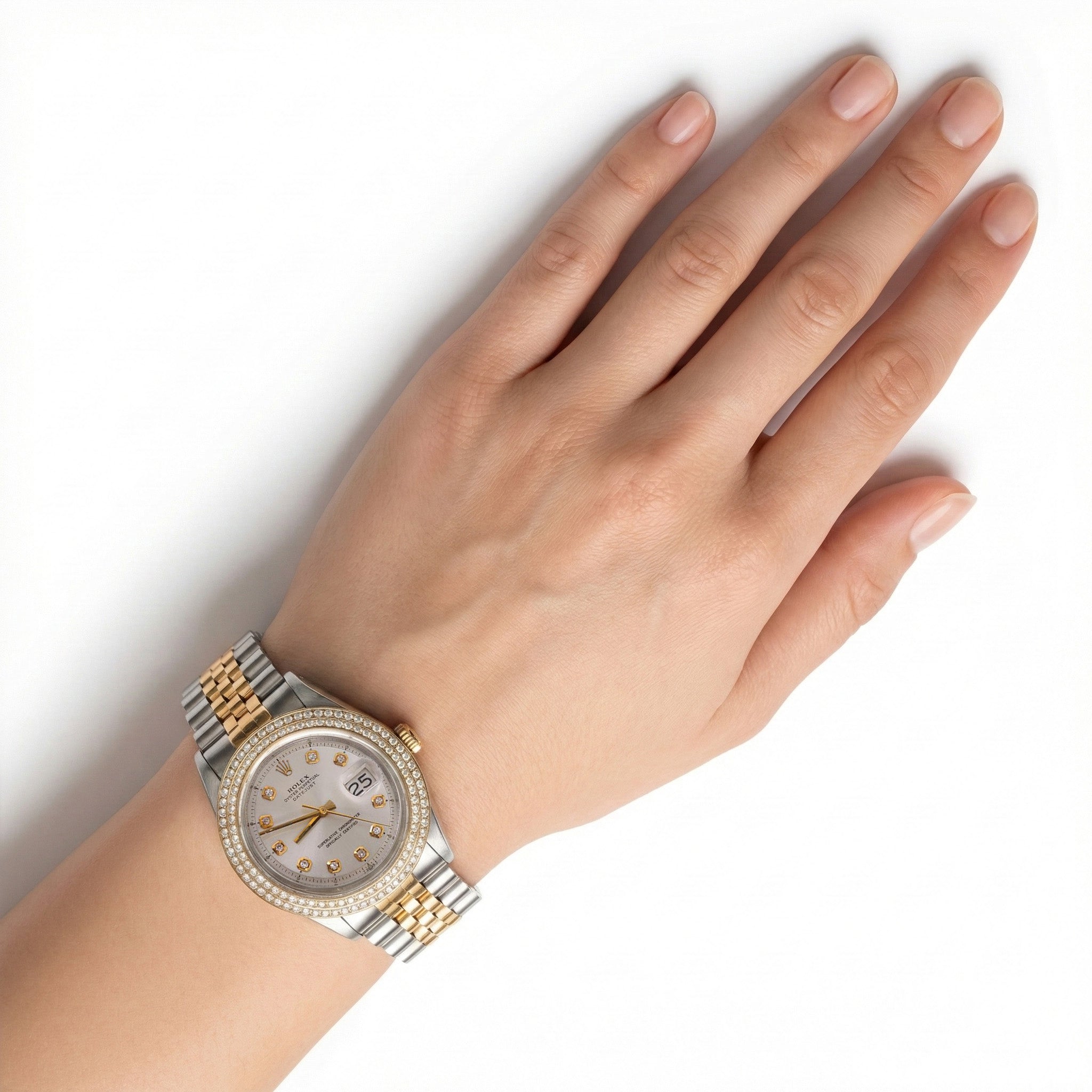 Rolex Datejust Watch Double Row Natural Earth Mined Diamond Bezel Date Just