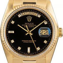 Rolex Day Date 36 Mm Men Watch Bark Finish Yellow Gold 18K Black