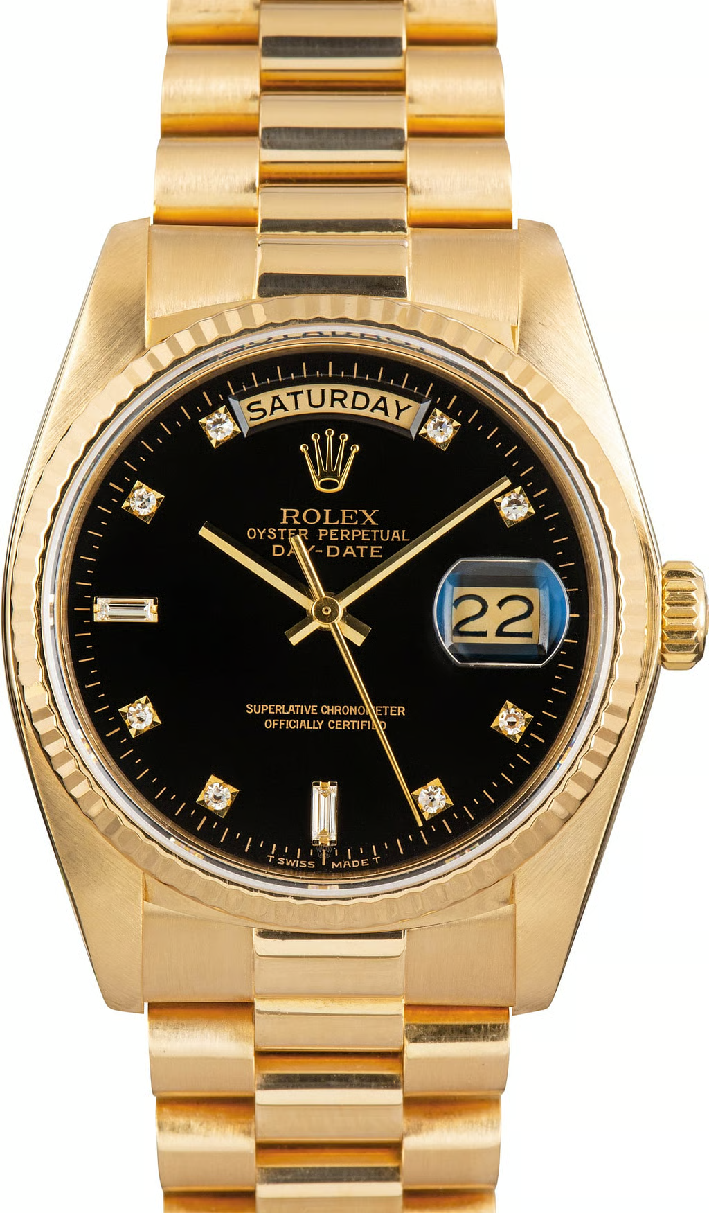 Rolex Day Date 36 Mm Men Watch Bark Finish Yellow Gold 18K Black