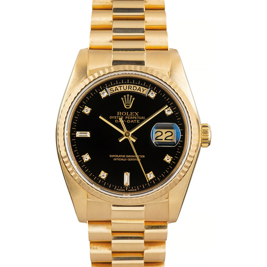 Rolex Day Date 36 Mm Men Watch Bark Finish Yellow Gold 18K Black