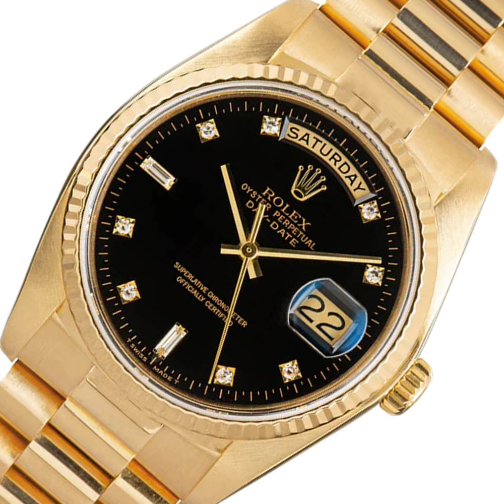 Rolex Day Date 36 Mm Men Watch Bark Finish Yellow Gold 18K Black