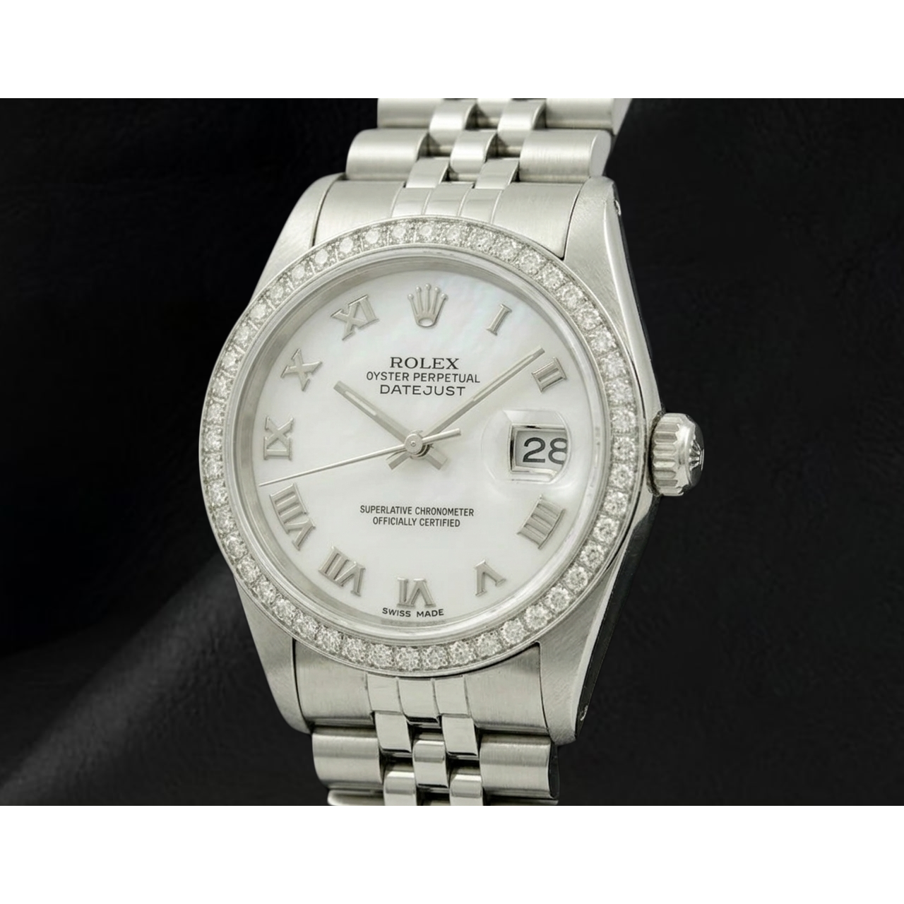 Rolex Dj White Mop Roman Dial Natural Earth Mined Diamond Bezel Ss Jubilee Bracelet QUICK SET