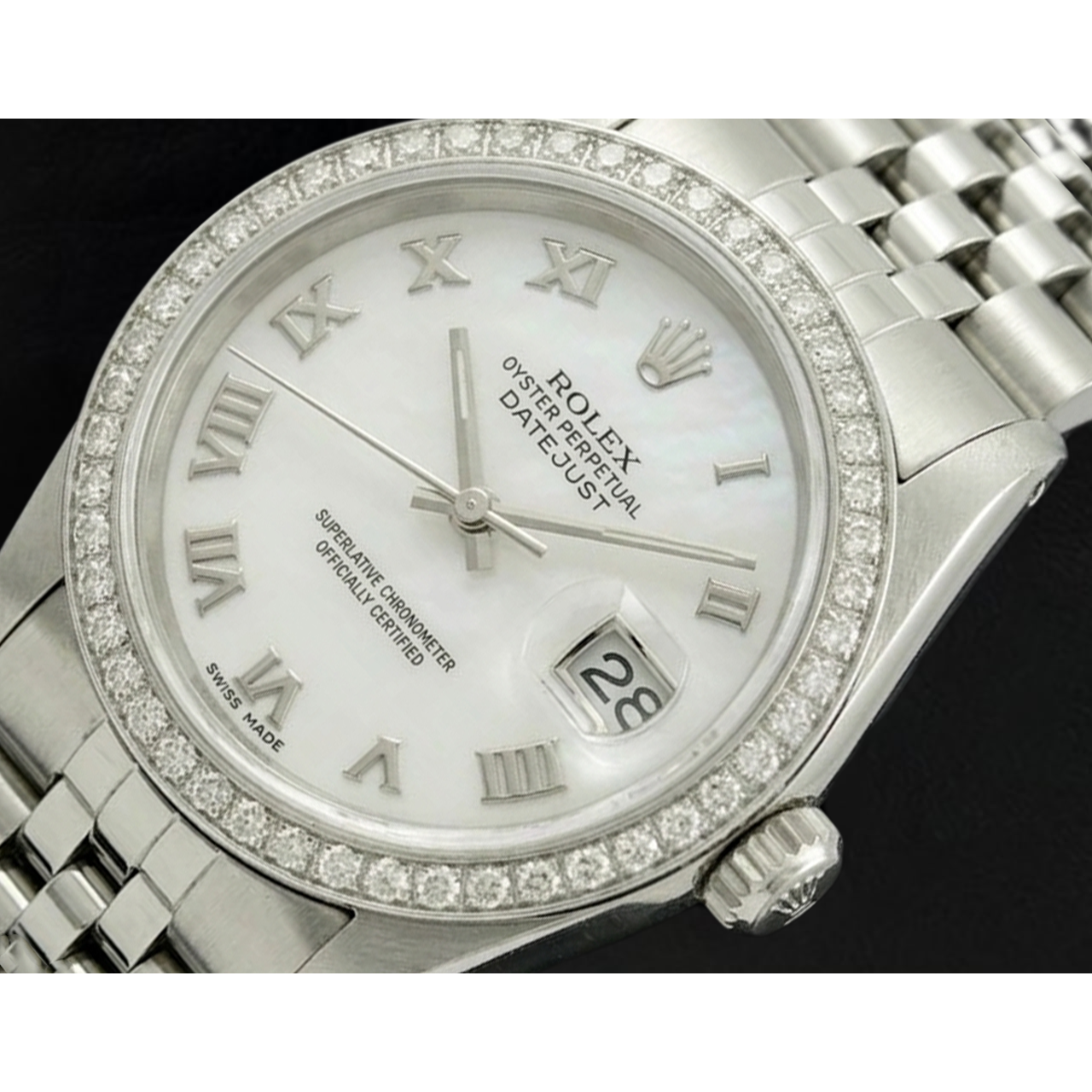Rolex Dj White Mop Roman Dial Natural Earth Mined Diamond Bezel Ss Jubilee Bracelet QUICK SET