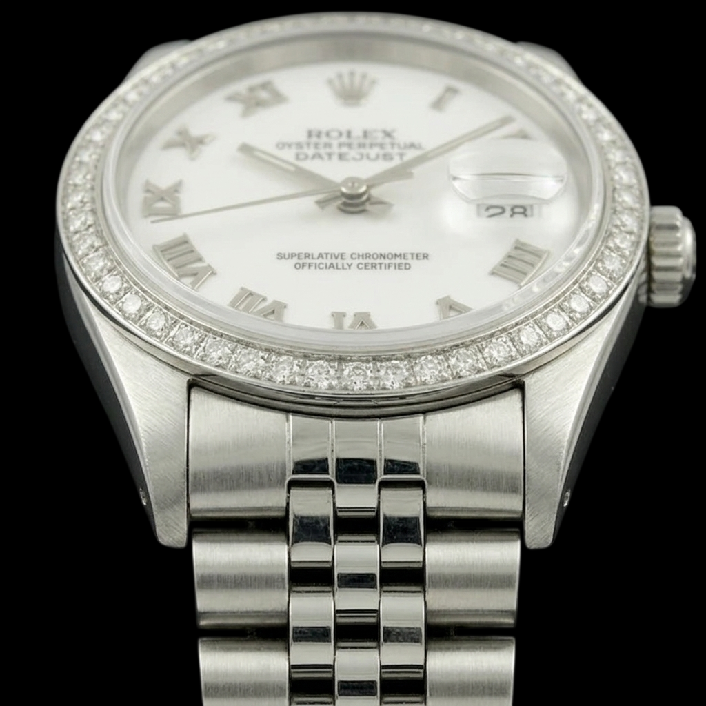 Rolex Dj White Mop Roman Dial Natural Earth Mined Diamond Bezel Ss Jubilee Bracelet QUICK SET