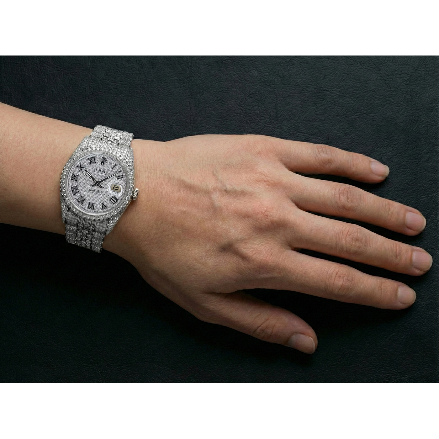 Rolex Iced Out Diamond 12 Carat 36mm Roman Dial Stainless Steel Watch