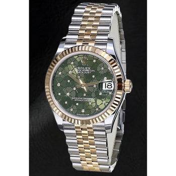 Rolex Lady Datejust 31mm Green Flower Motif Two Tone Watch
