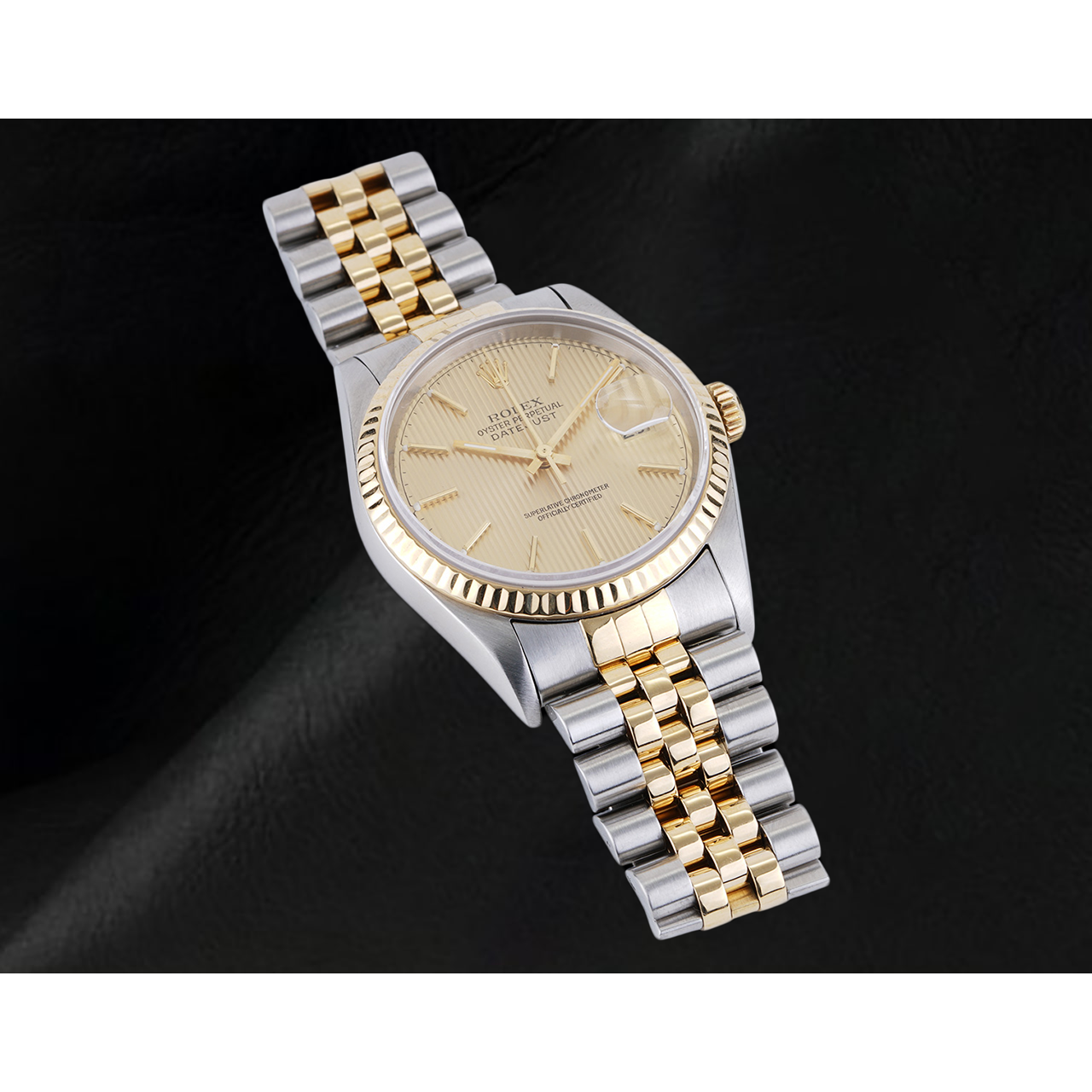 Rolex Men's Watch Ivory Stick Dial Datejust Two Tone Gold And Ss QUICK SET