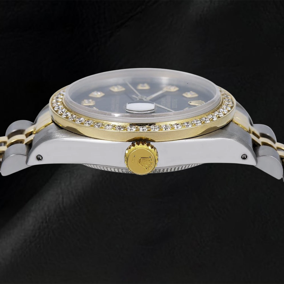 Rolex Mid Size Datejust Natural Earth Mined Diamond Watch Black Midsize Dial