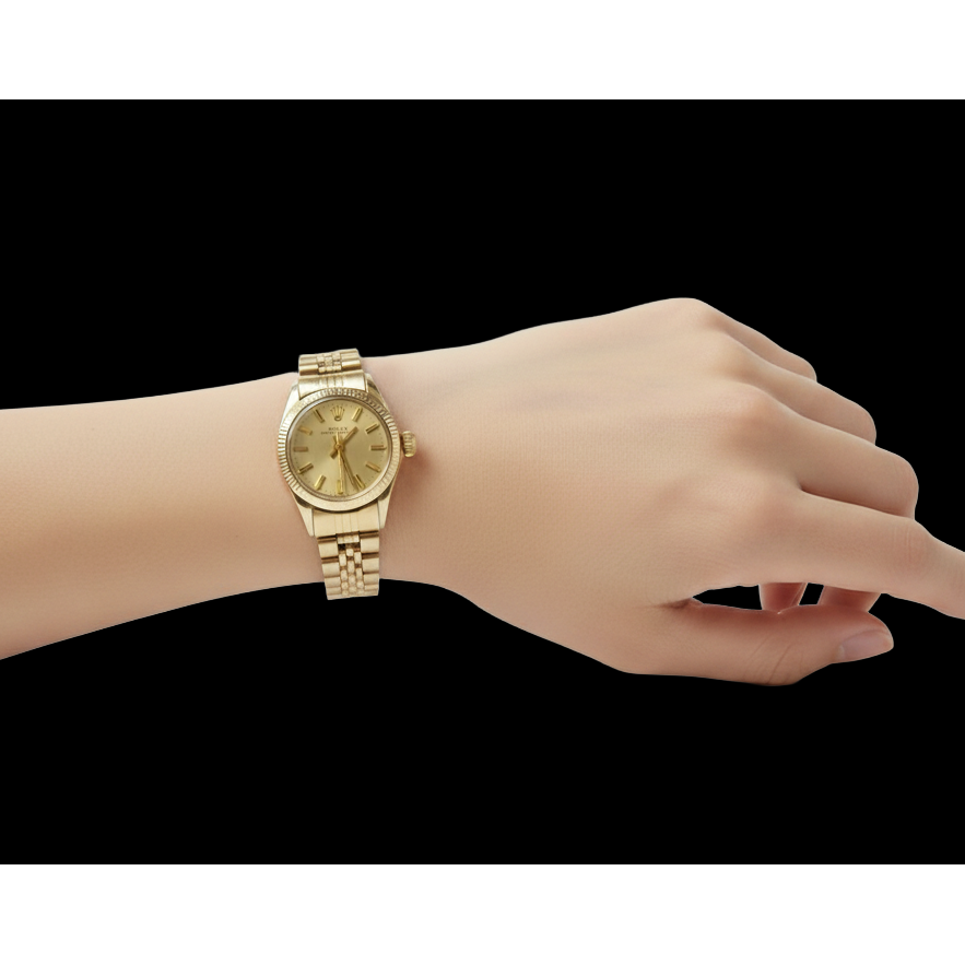 Rolex Oyster Perpetual 24 mm Champagne Stick Dial Yellow Gold Watch