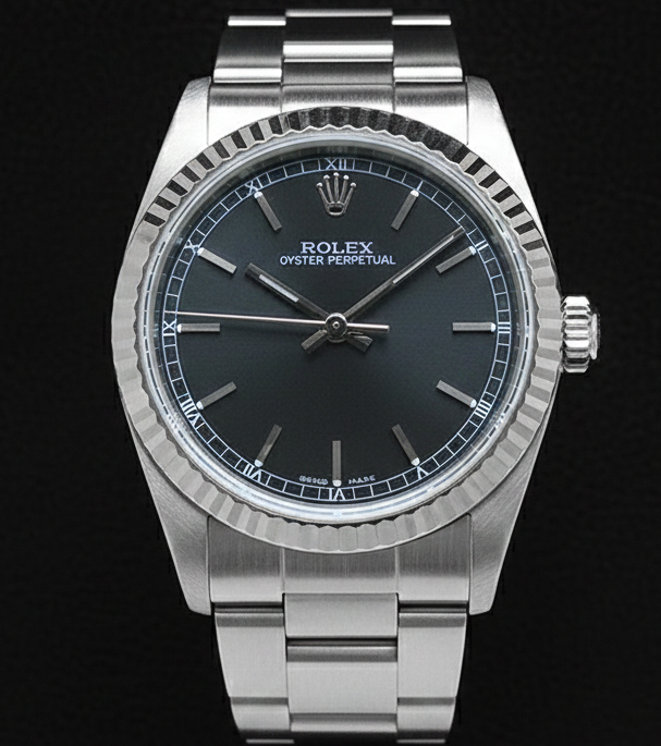 Rolex Oyster Perpetual Black Roman Dial Stainless Steel Men's Watch