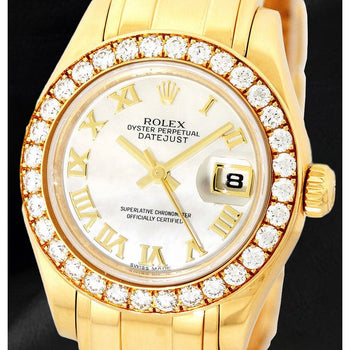 Rolex Pearlmaster Mother Of Peral Diamond and 18K Yellow Gold Ladies Watch