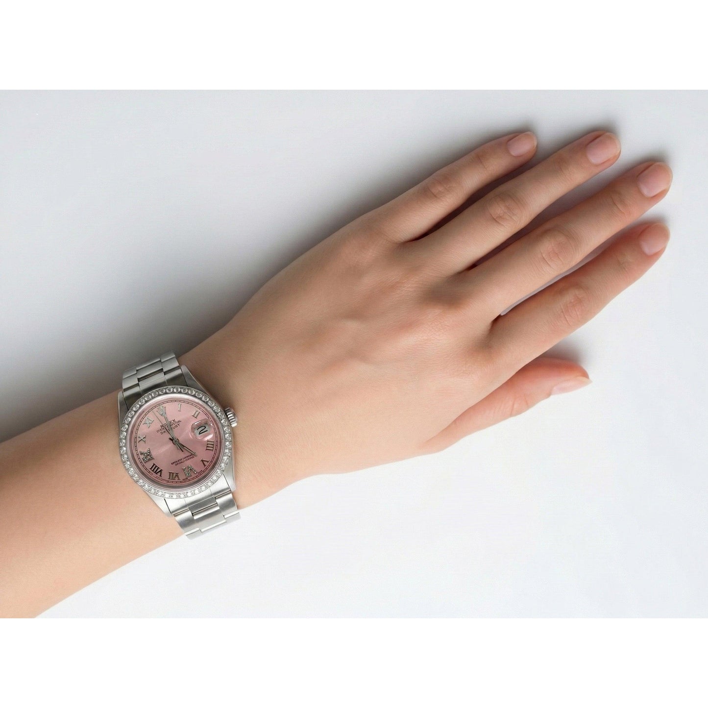 Rolex QUICK SET Pink Roman Dial Natural Earth Mined Diamond Bezel Oyster Bracelet Men Watch 36 mm QUICK SET