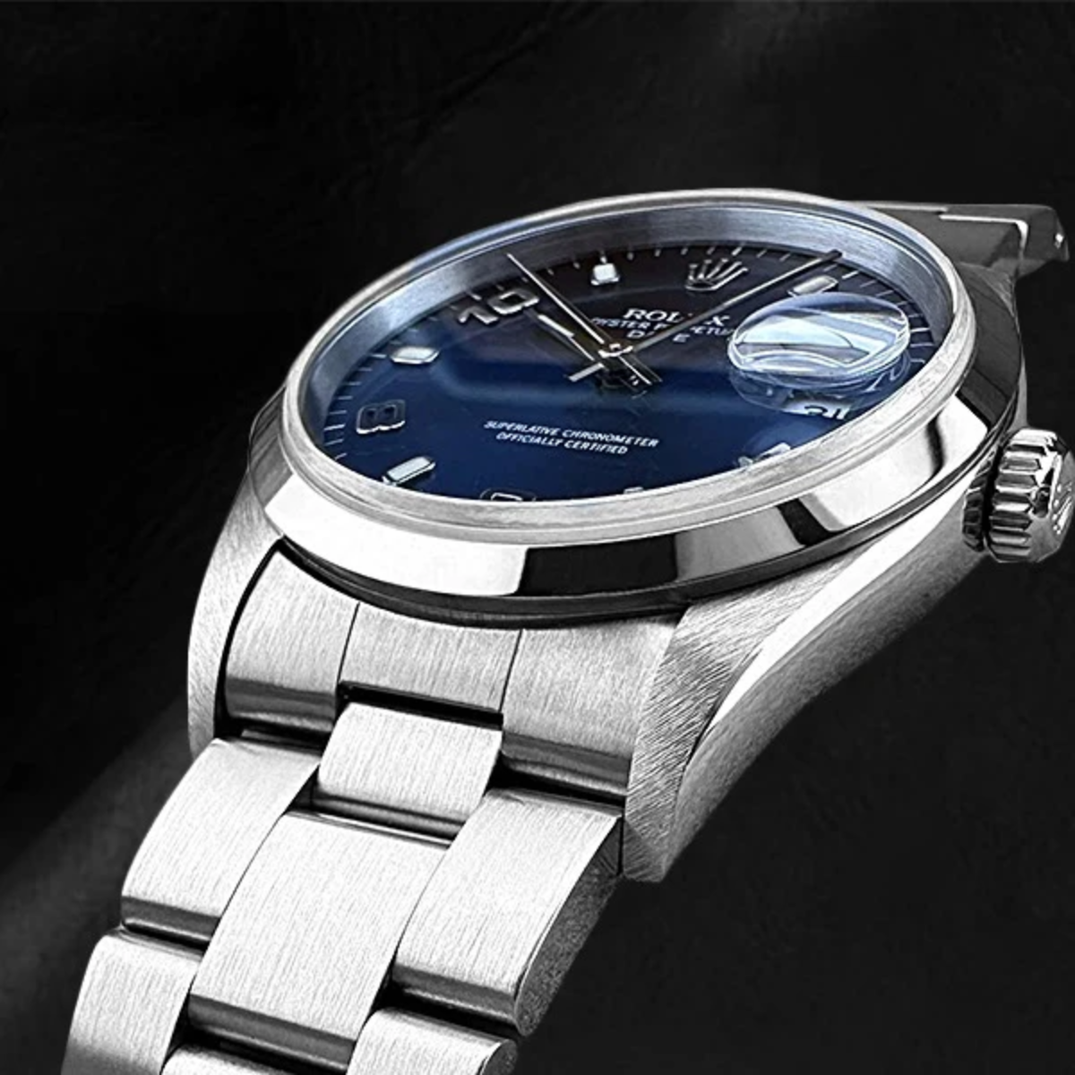 Rolex 15200 Oyster Perpetual Date Blue Arabic 34mm SS Watch