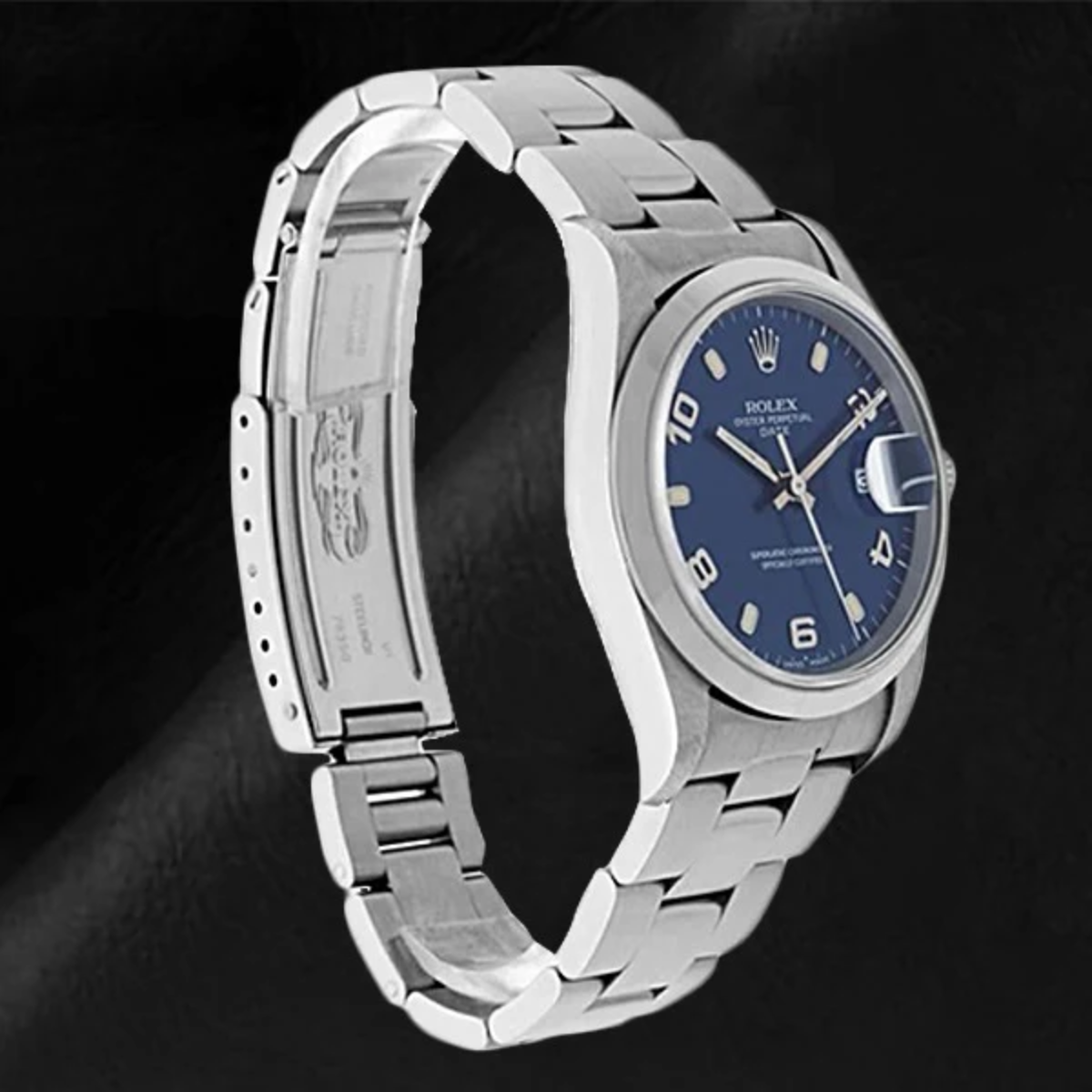 Rolex 15200 Oyster Perpetual Date Blue Arabic 34mm SS Watch